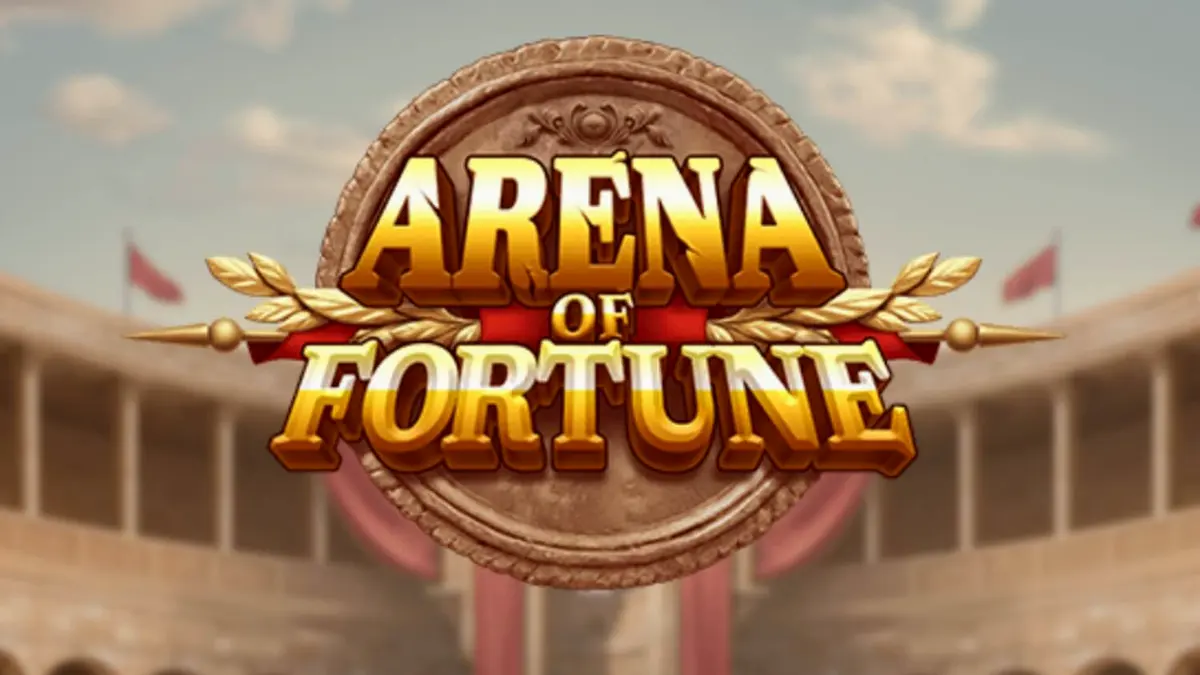 Interface do jogo de slot Arena of Fortune mostrando o Coliseu e símbolos de gladiadores